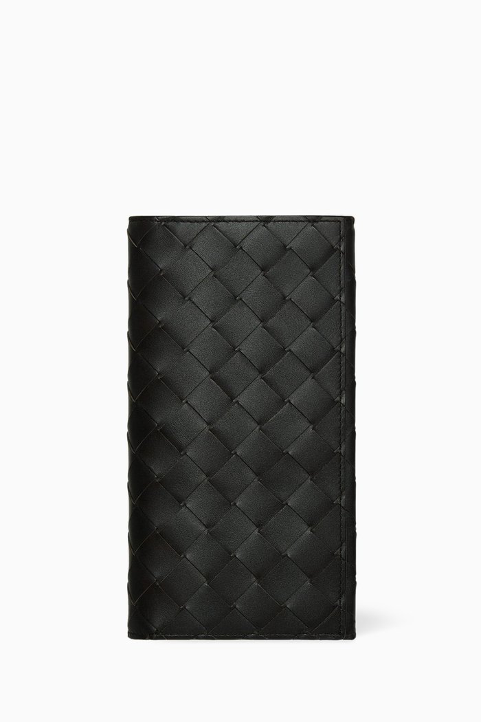 

Long Wallet in Intrecciato Leather, Black