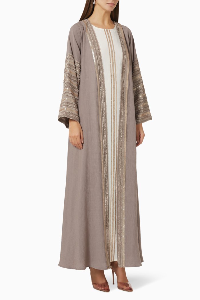 

Embellished Abaya Set, Grey
