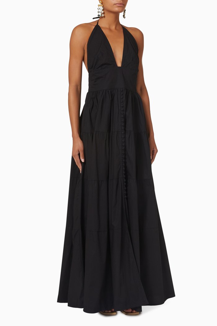 Celeste Maxi Dress in Cotton Poplin, Black