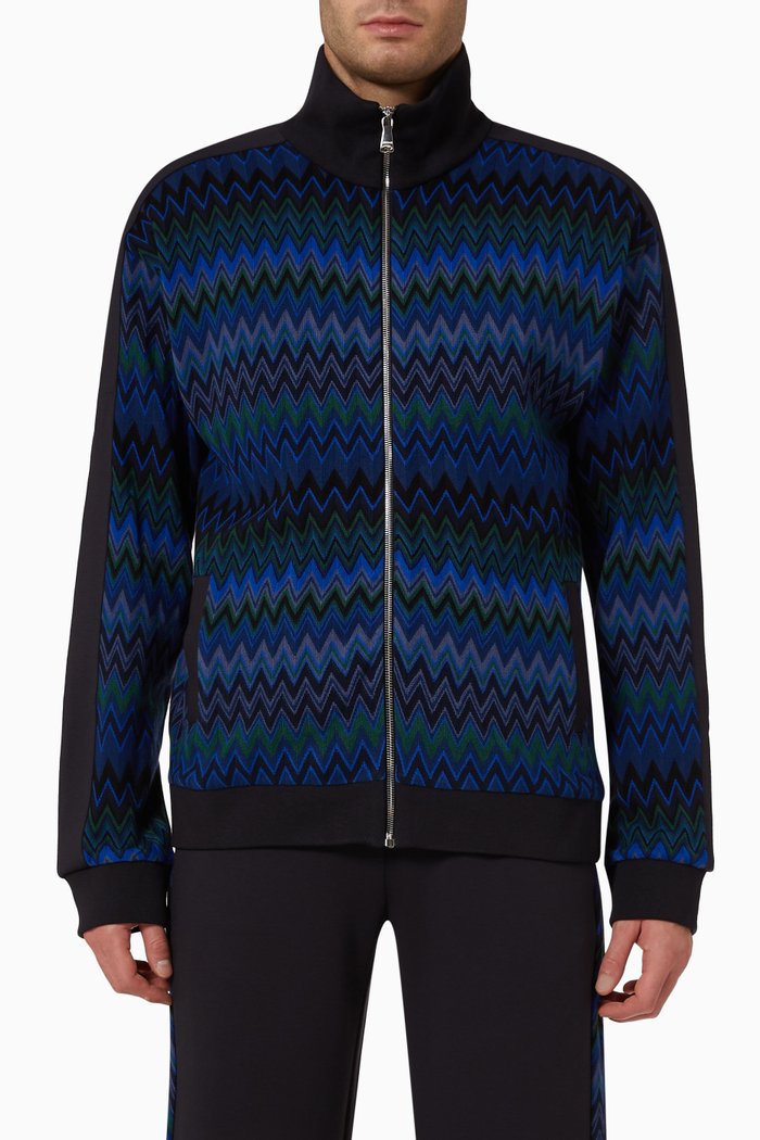 

Zig Zag Zip-up Sweatshirt in Cotton, Blue
