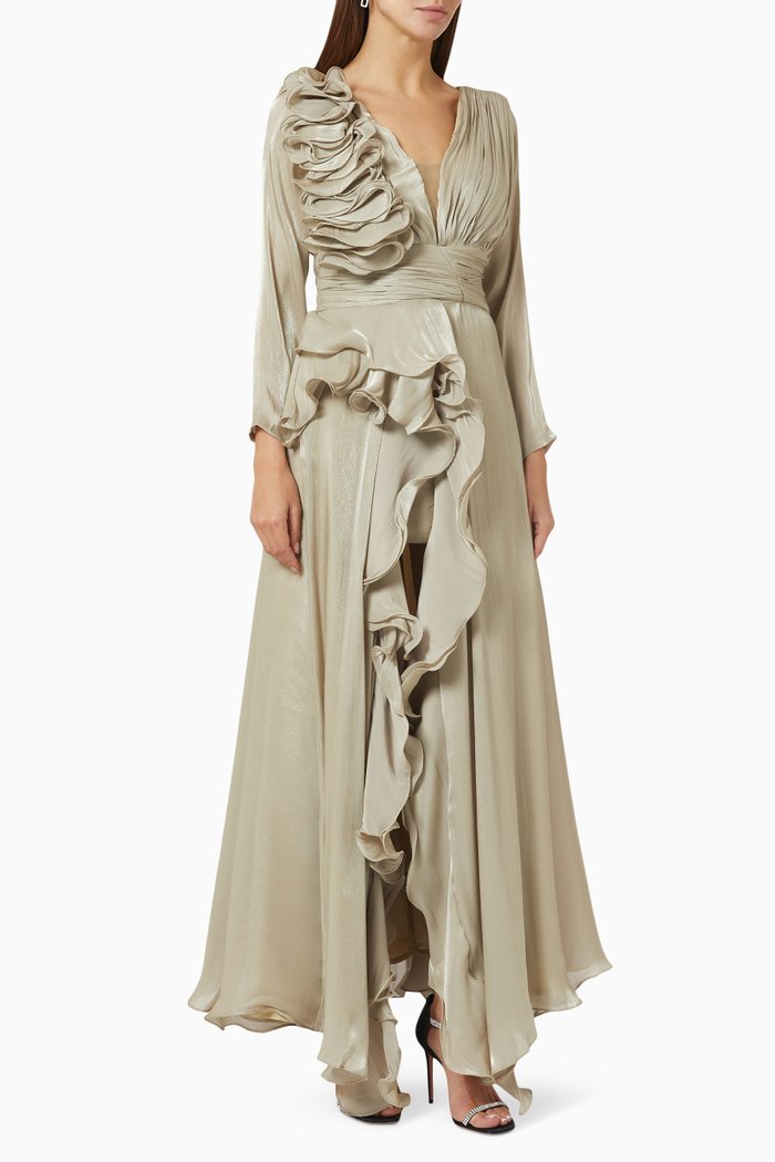 

Ruffled Maxi Dress, Gold
