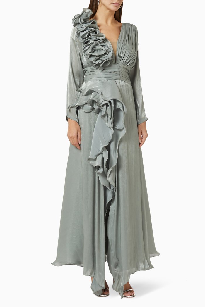 

Ruffled Maxi Dress, Grey