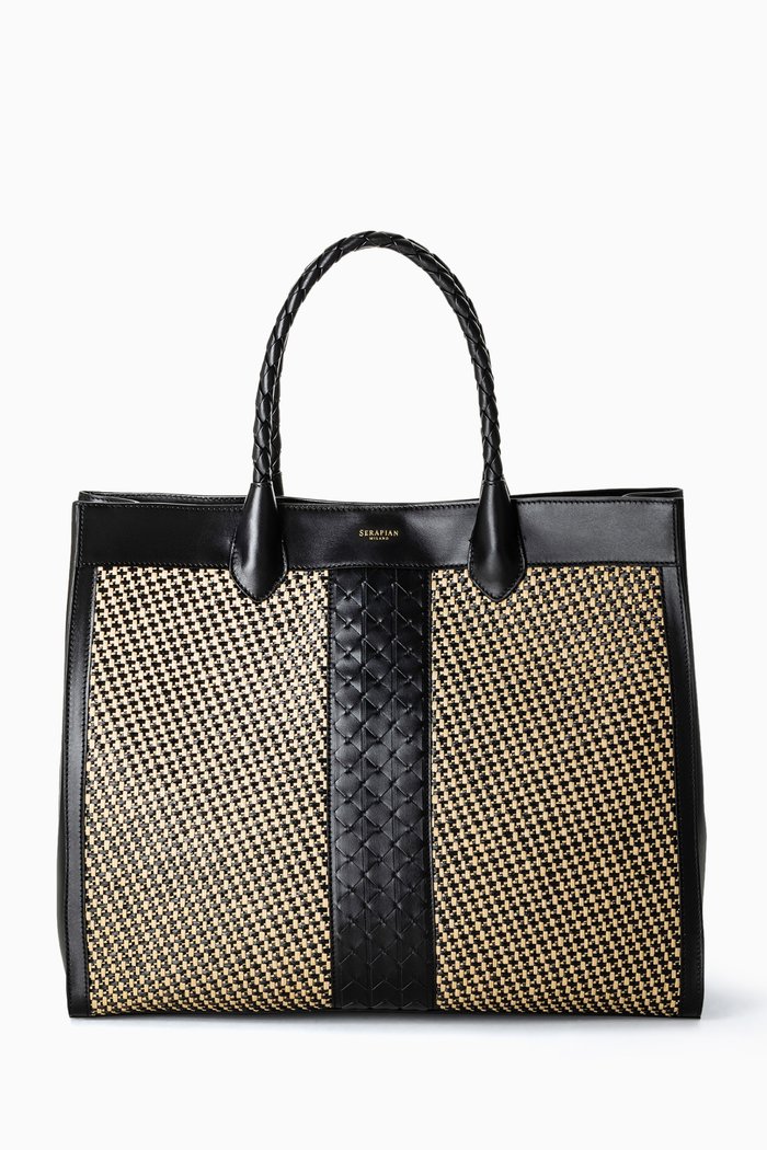 

Maxi Lorelei Tote Bag in Raffia & Mosaico Leather, Multicolour
