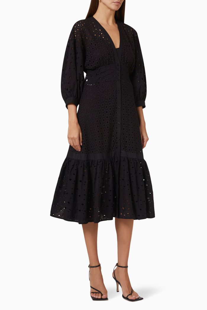 

Acireale Dress in Broderie Anglaise Cotton, Black
