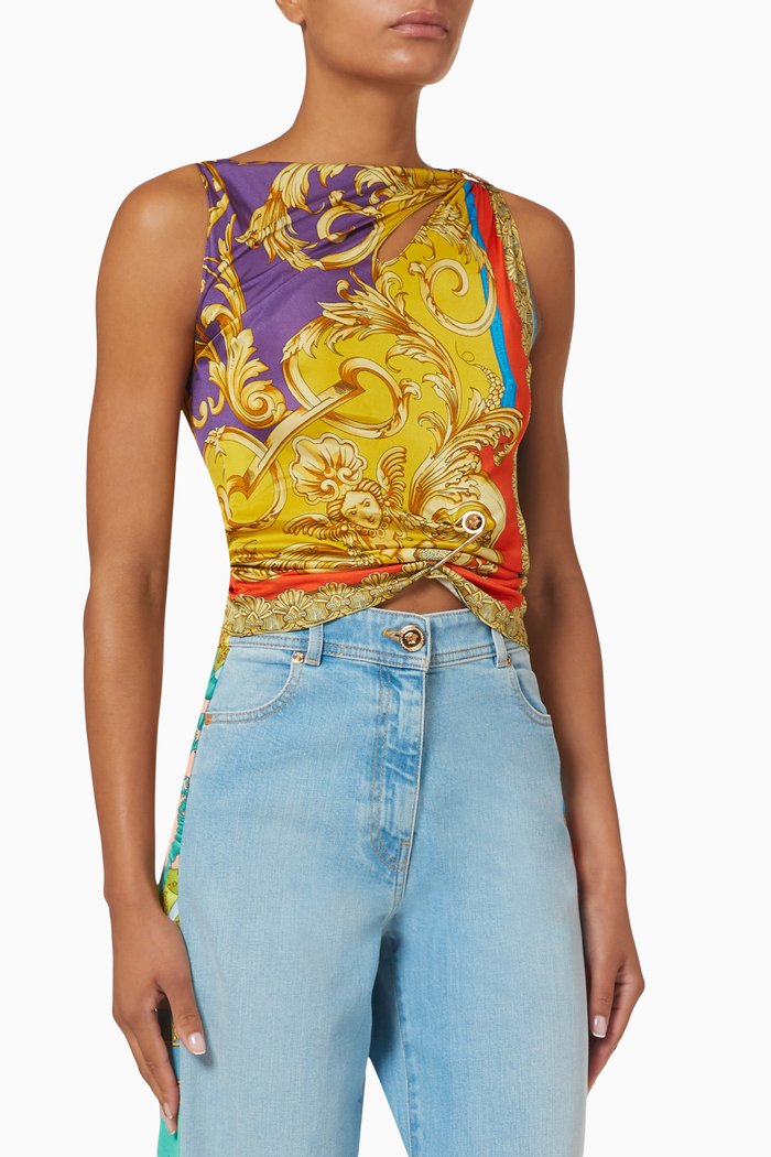

Barocco Goddess Safety Pin Top in Viscose Georgette, Multicolour