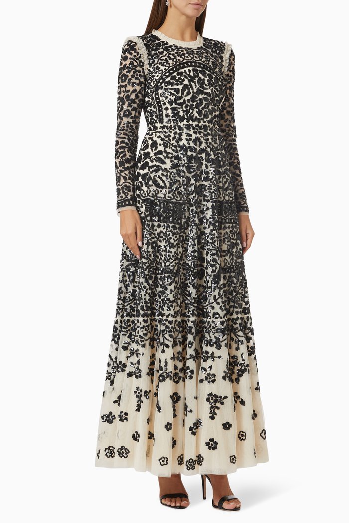 

Amaryllis Sequin Maxi Dress in Tulle, Black