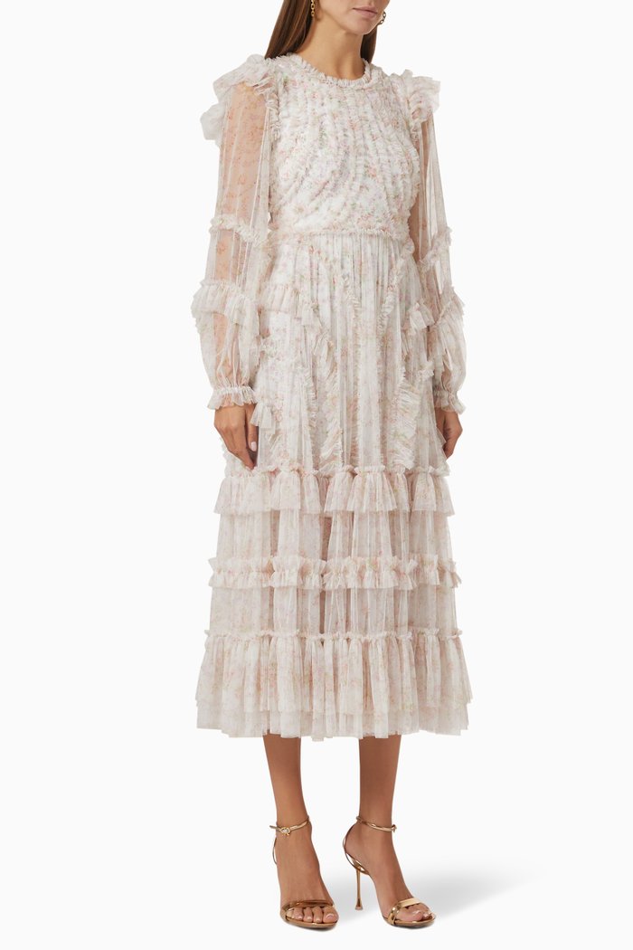 

Vintage Ditsy Ruffle Midi Dress in Tulle, Neutral