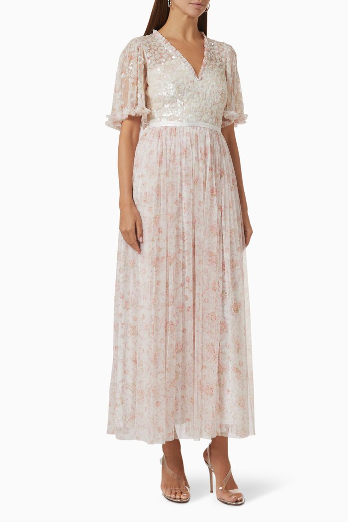 

Vintage Ditsy Sequin Maxi Dress in Tulle, Pink
