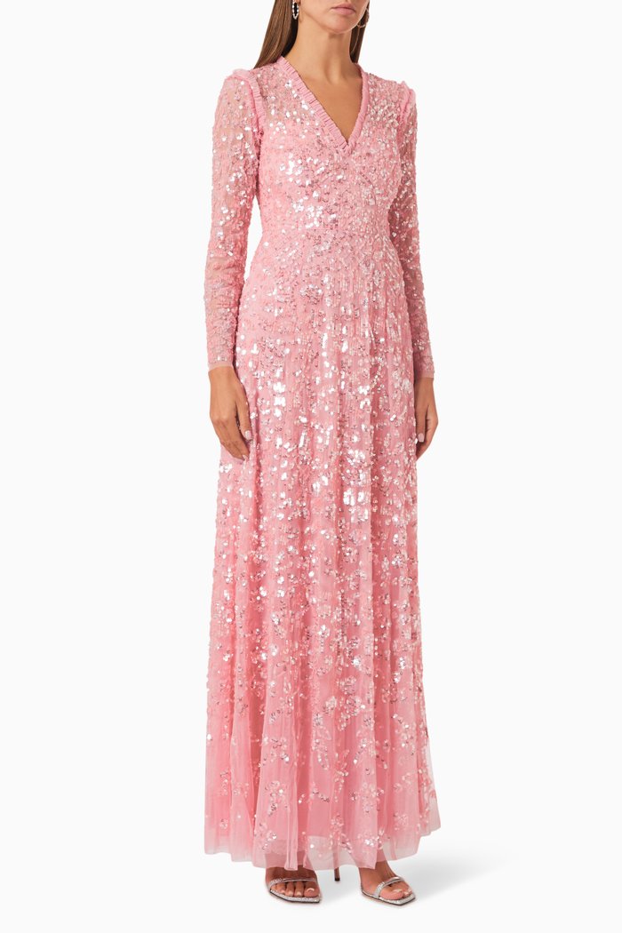 

Aurelia Sequin Maxi Dress in Tulle, Pink