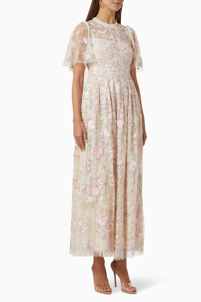 Rose Dream Floral Maxi Dress in Tulle, Neutral