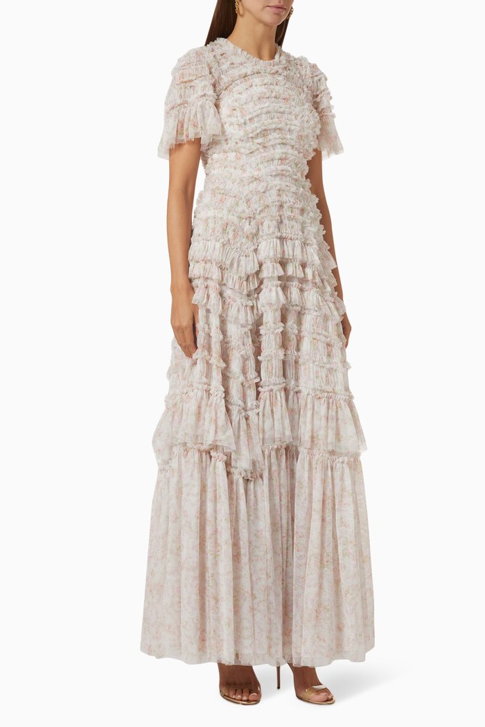 

Vintage Ditsy Valentine Ruffle Gown in Tulle, Pink