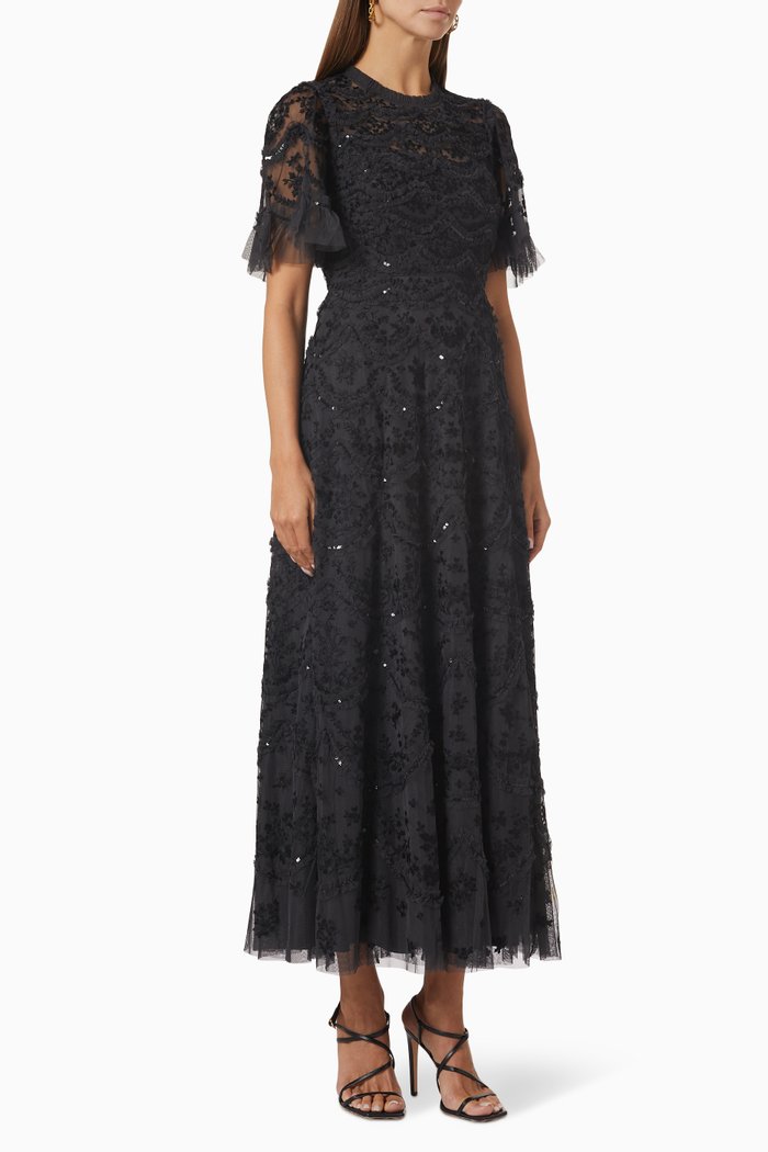 

Lily Bloom Sequin Midi Dress in Tulle, Black