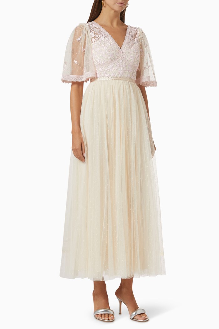 

Sweetheart Lace Midi Dress in Tulle, Pink