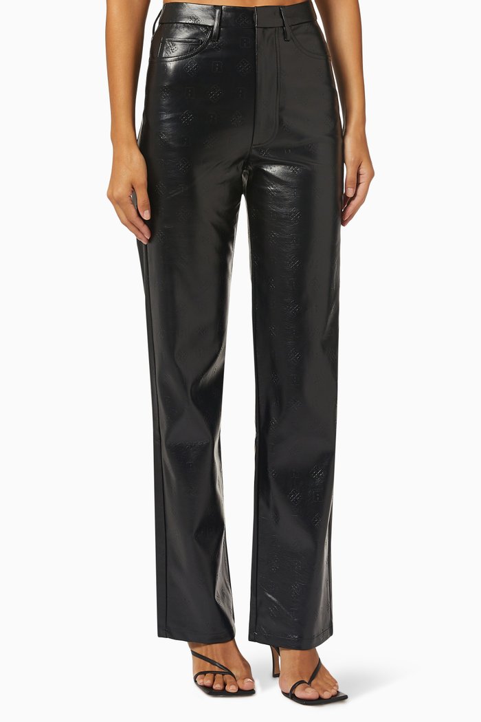 

Rotie Logo Pants in Faux Leather, Black