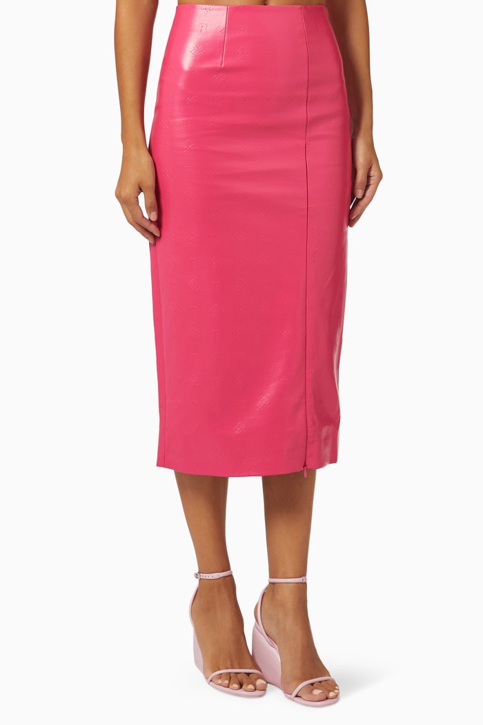 

Leeds Logo Pencil Skirt in Faux Leather, Pink