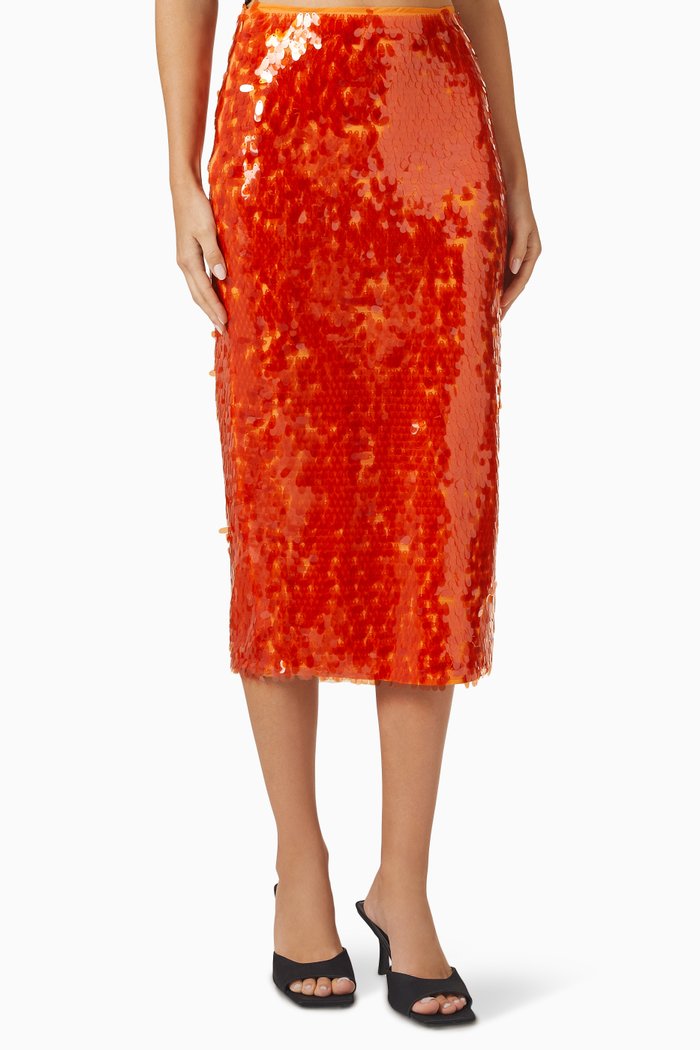 

Caitlin Midi Skirt in Sequins, Orange