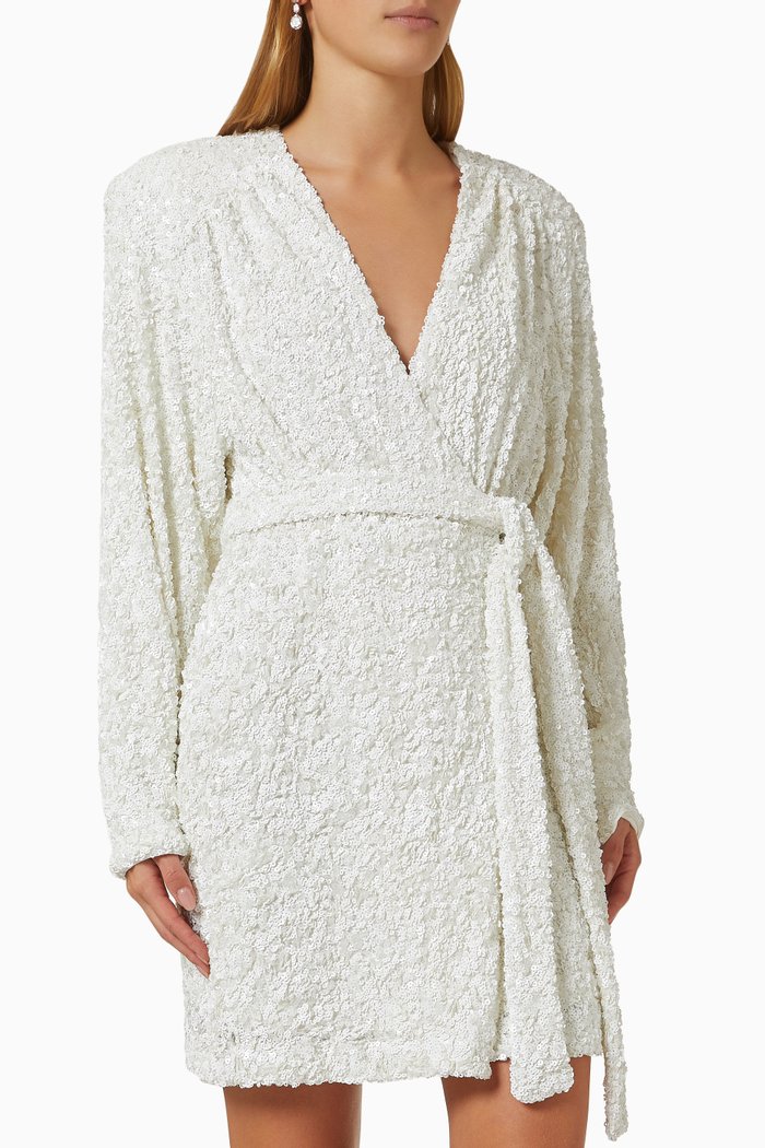 

Samantha Wrap Dress in Sequin, White