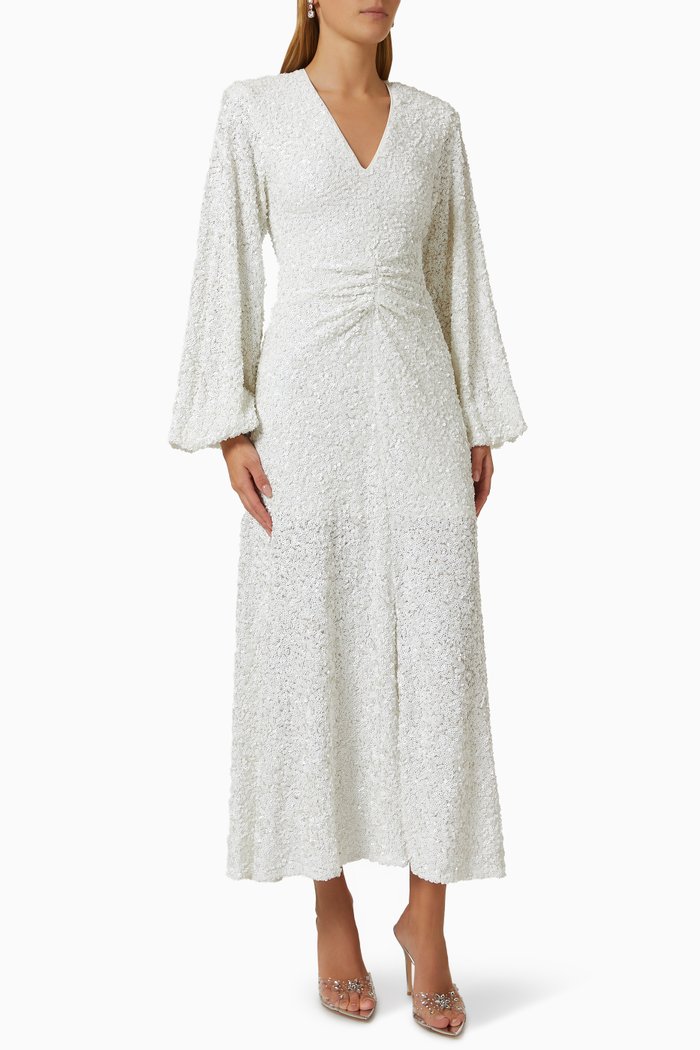 

Sirin Midi Dress in Sequin, White