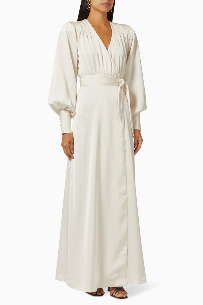 

Ria Wrap Maxi Dress in Recycled Fabric, White