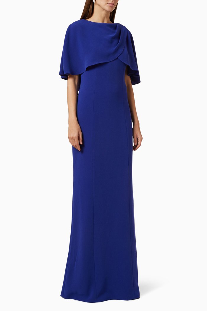

Capelet Column Gown in Crepe, Blue