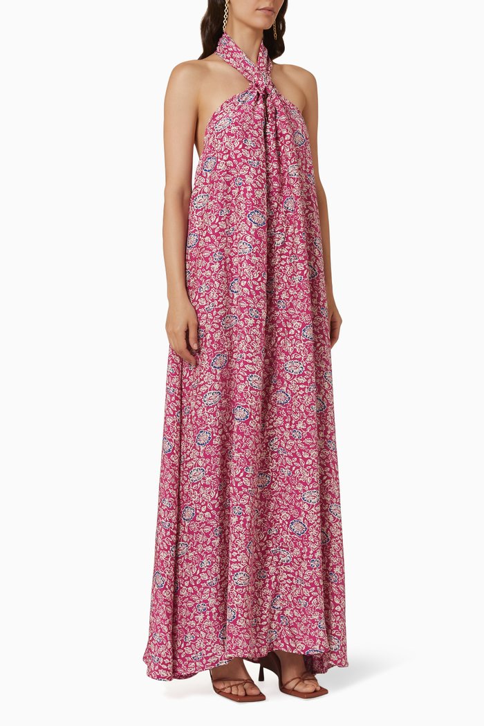 

Astrid Halter Maxi Dress in Silk, Red