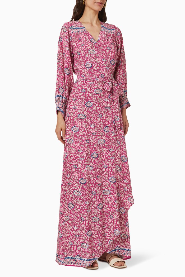 

Kate Floral Maxi Wrap Dress in Silk, Red