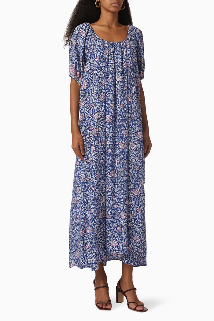 

Vivi Floral Midi Dress in Silk, Blue