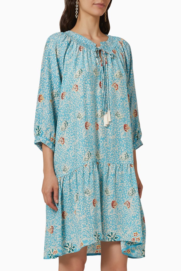 Stevie Drop Waist Short Dress in Silk, Blue