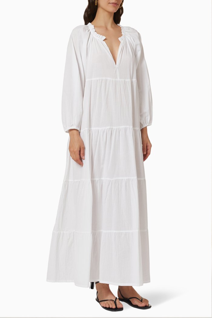 

Rose Tiered Maxi Dress in Cotton, White