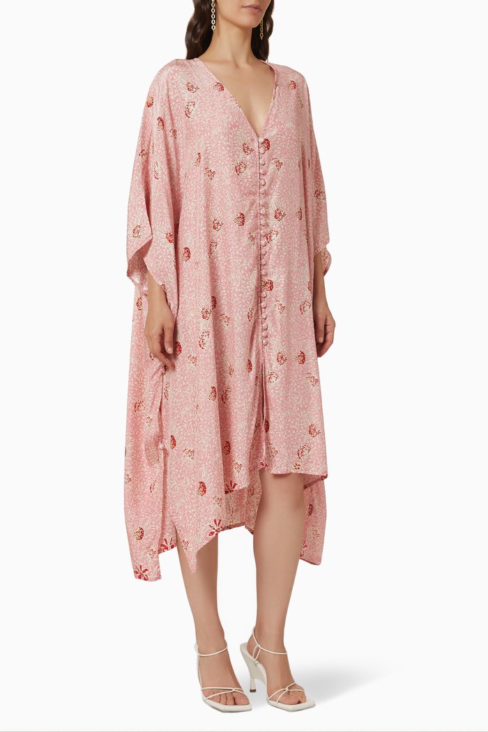 

Olivia Button Down Kaftan in Silk, Pink