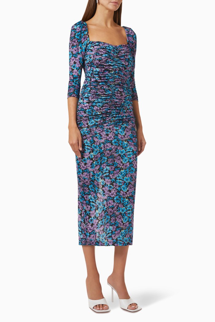 

Freya Ruched Maxi Dress in Stretch Viscose, Blue