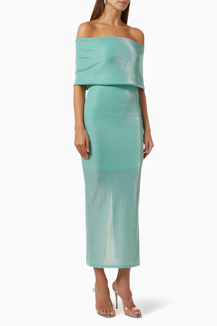 Babette Midi Dress in Metallic Jersey, Green