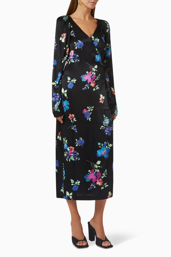 

Bridget Midi Dress in Satin, Black