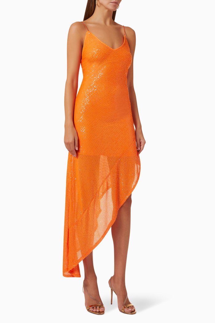 

Kanelios Asymmetric Sequinned Dress, Orange