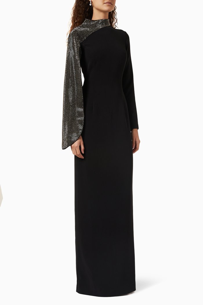 

Swarovski Embellished Gown in Crepe, Black