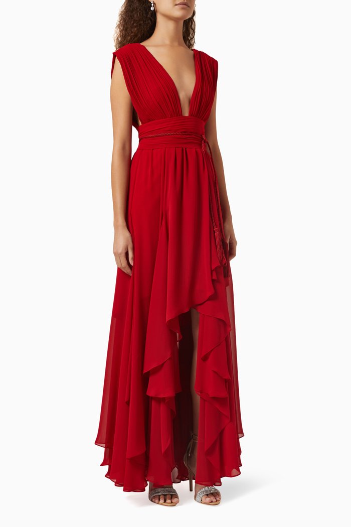 

Sleeveless Gown in Crepe, Red