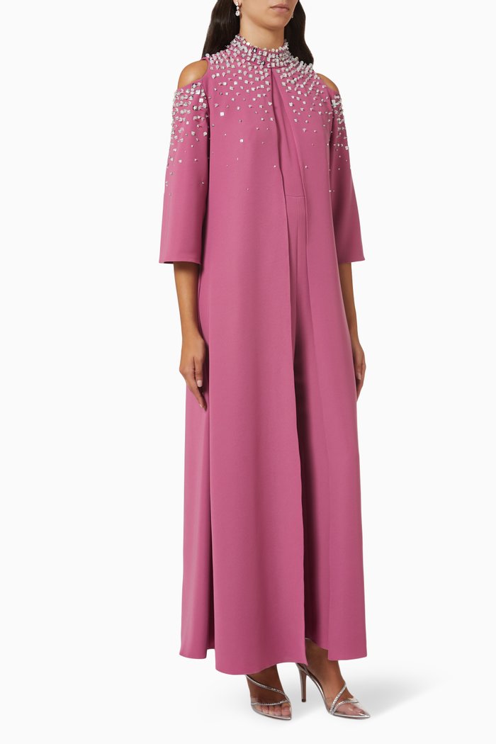 

Zelie Slit Cape Embellished Jumpsuit, Pink