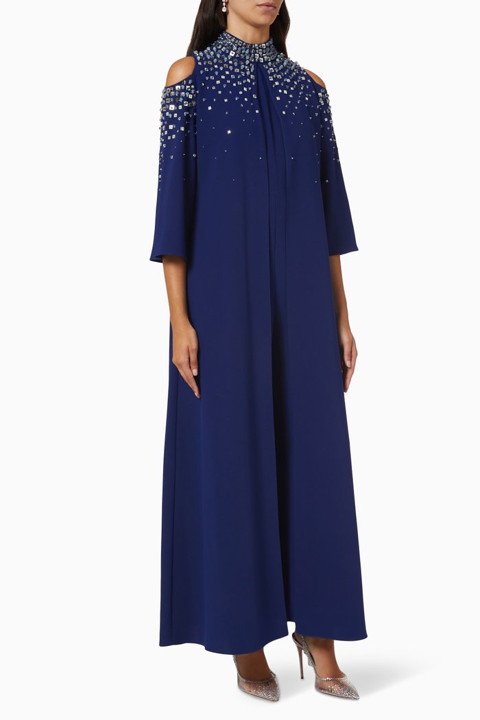 

Zelie Slit Cape Embellished Jumpsuit, Blue