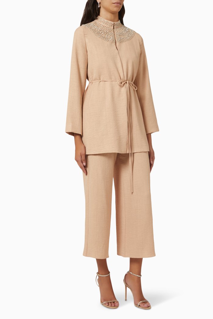 

Briene Embellished Collar Jacket & Pants Set, Neutral