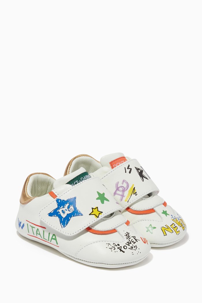 

Capri Graffiti Print Light Sneakers in Leather, White