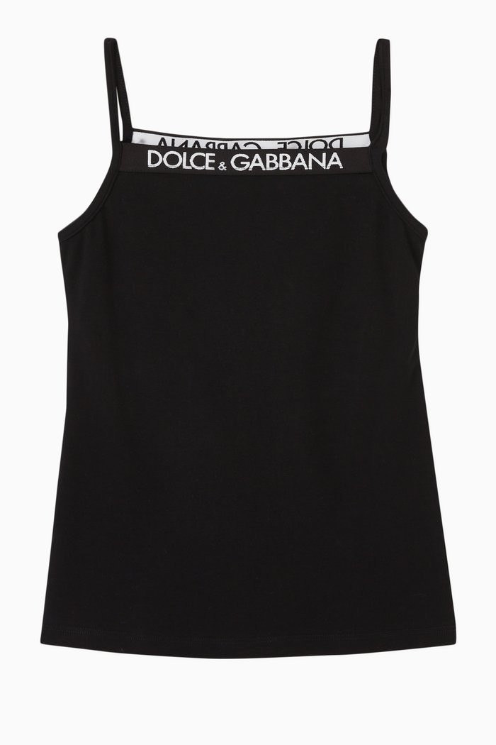 Logo Tank Top in Stretch Cotton, Black