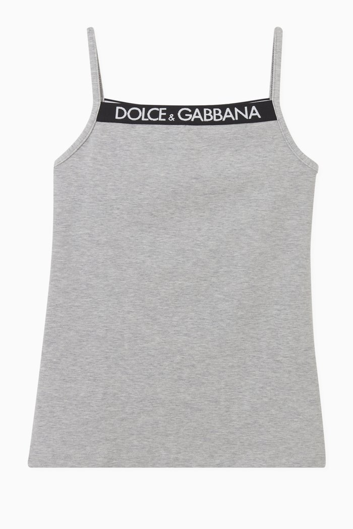 Logo Tank Top in Stretch Cotton, Grey