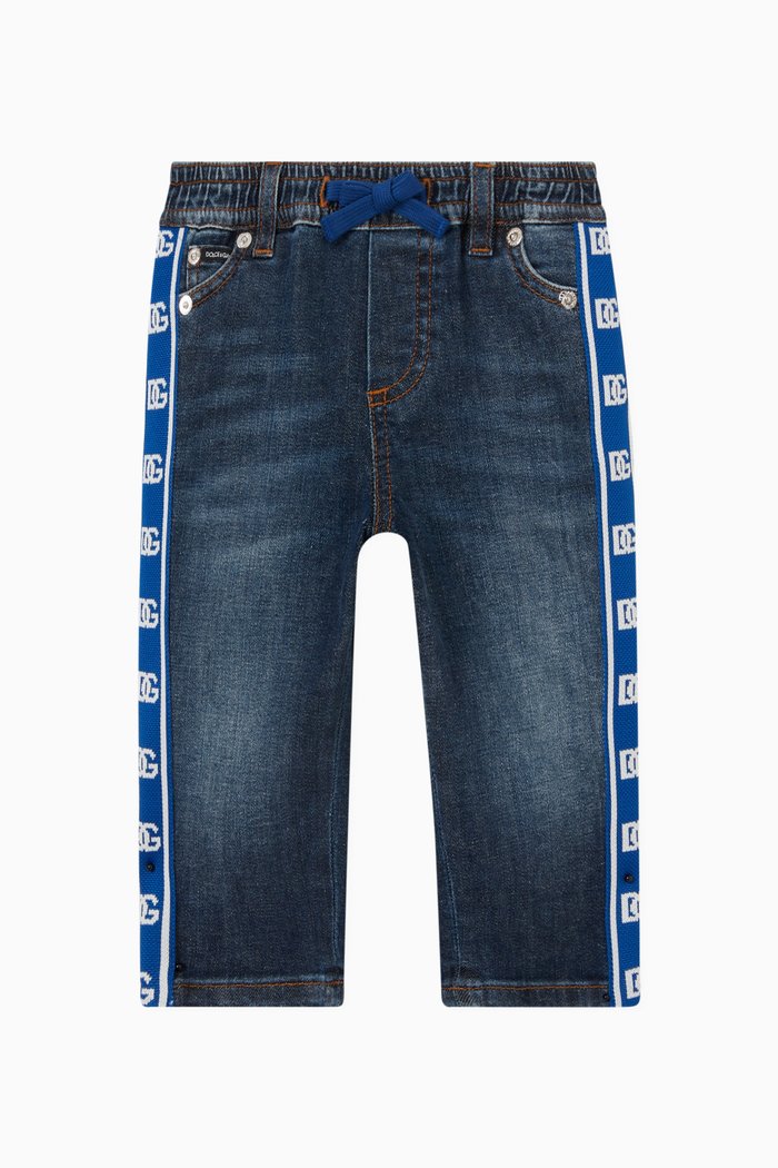 Logo Stripe Denim Jeans in Cotton, Blue