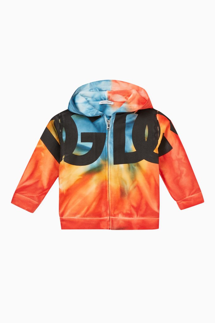 Logo Tie Dye Hoodie in Cotton, Multicolour
