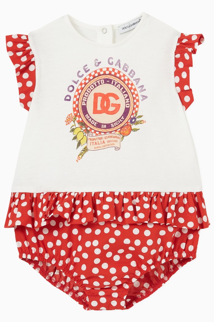 

Logo Polka Dot Bodysuit in Cotton, Red