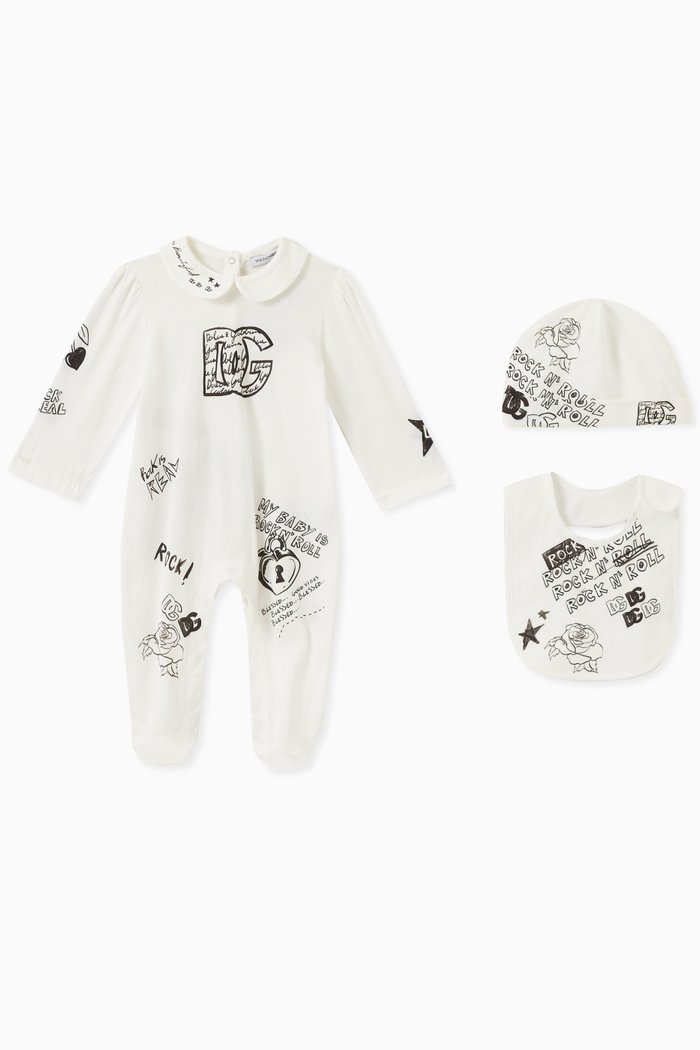 

Rock N Roll Sleepsuit Gift Set in Cotton, White