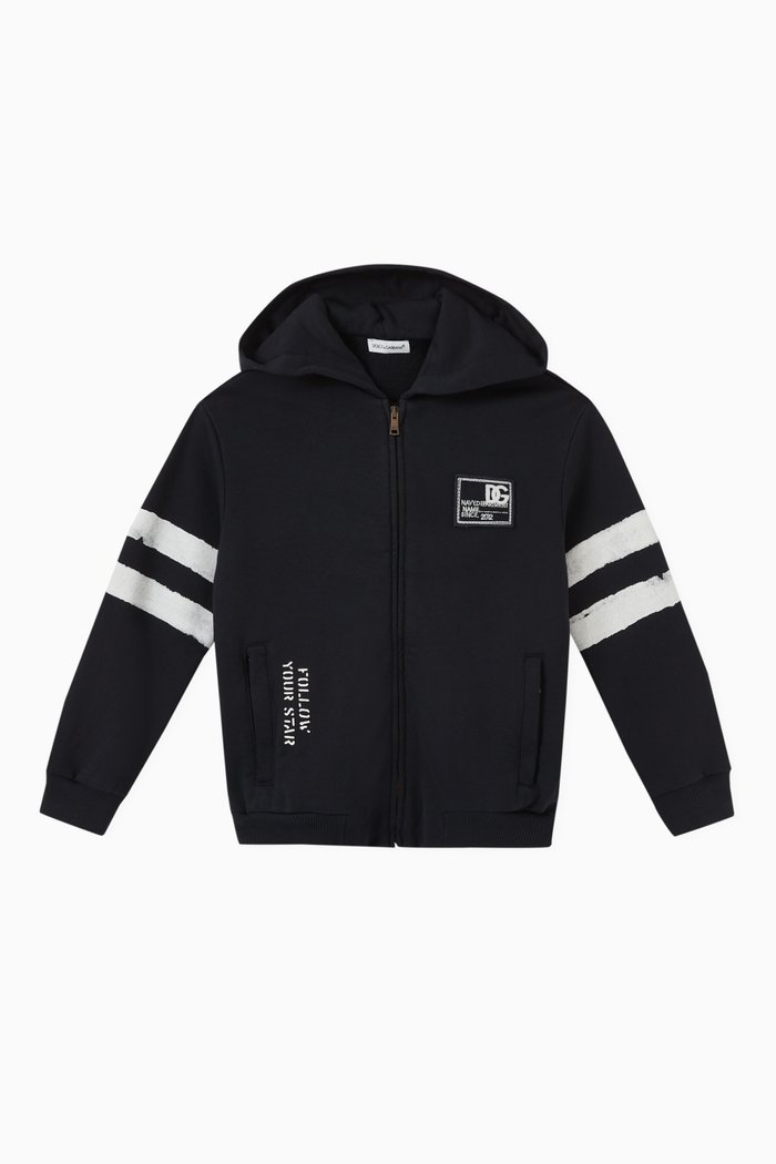 

DG Logo-patch Zip-up Hoodie in Cotton, Blue