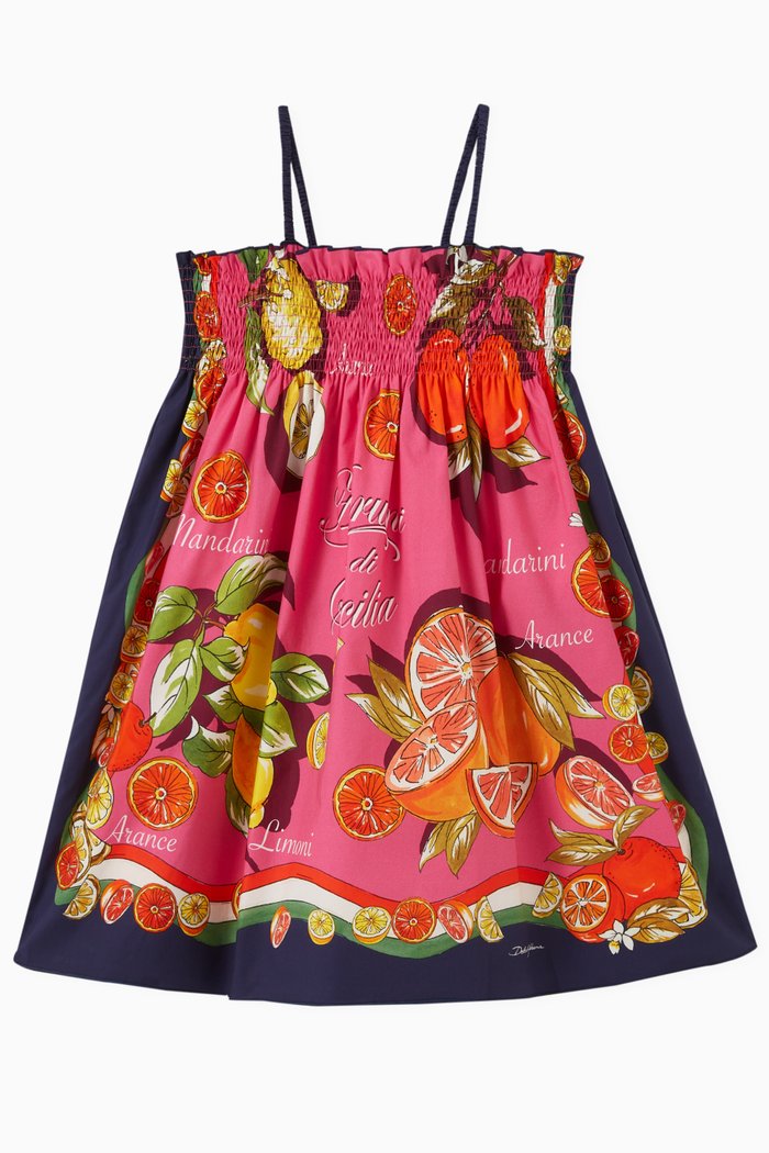 

Citrus-print Smocked Dress in Cotton-poplin, Pink