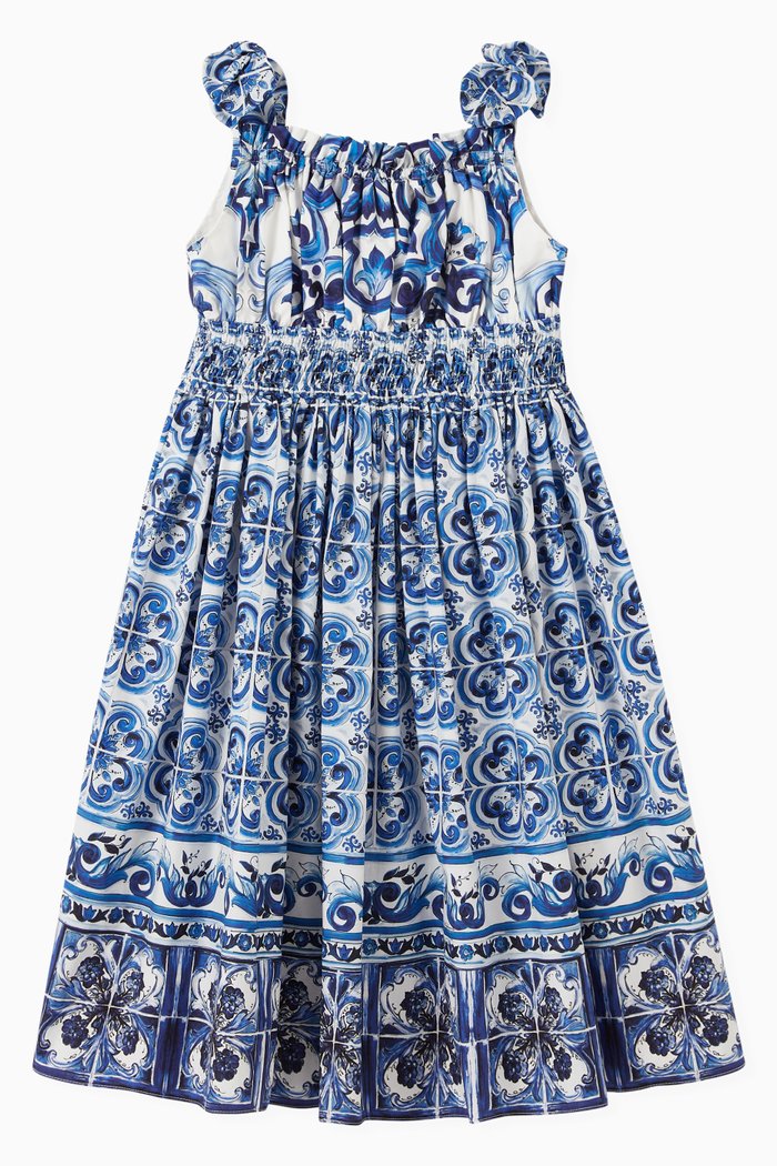 

Majolica Print Dress in Poplin, Blue