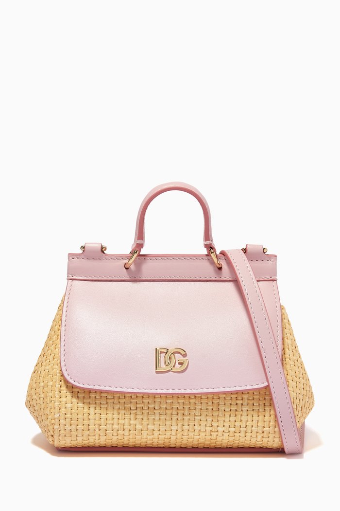 

Mini Miss Sicily Bag in Straw & Leather, Pink
